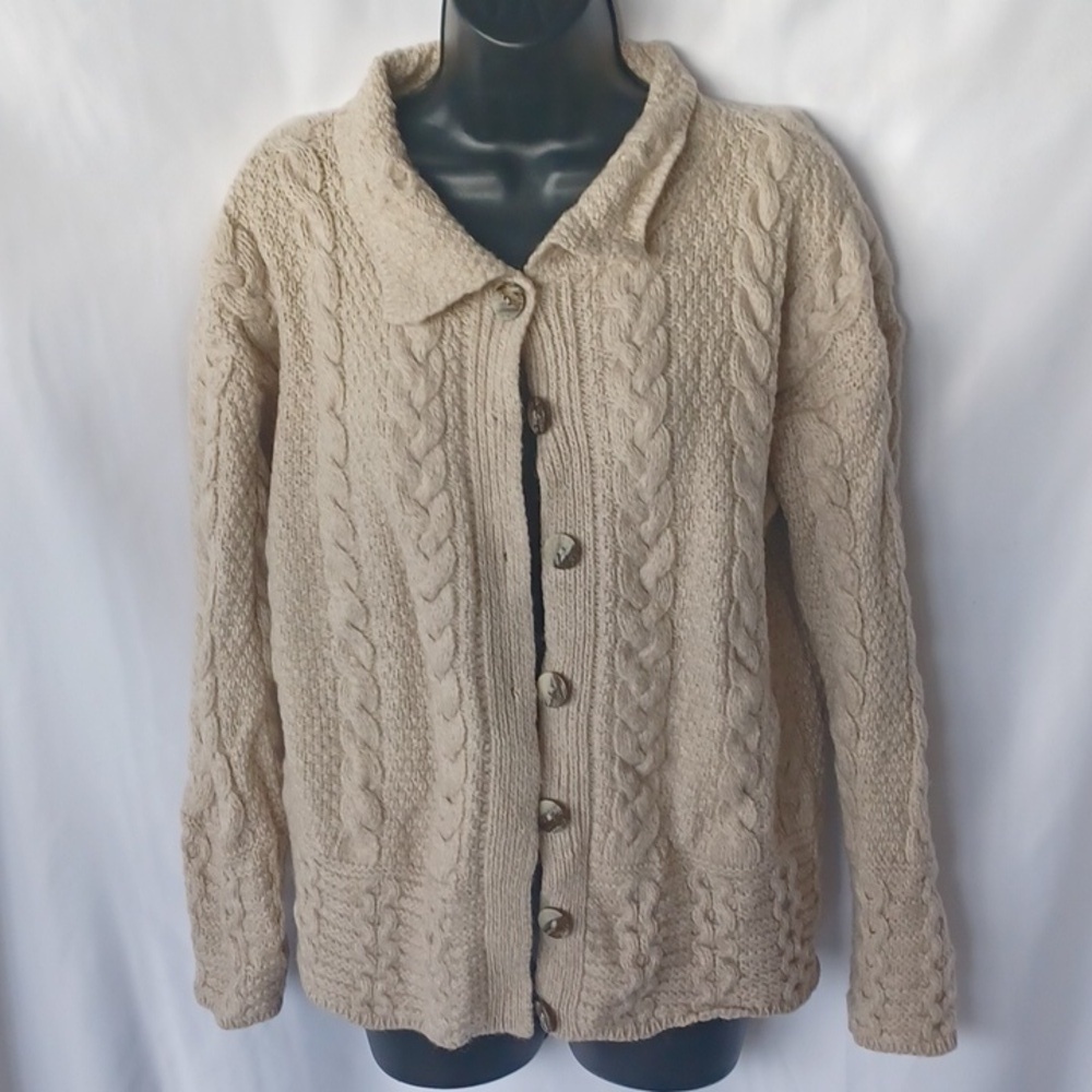 Aran Crafts cardigan sweater merino wool, Sz XS, 21" PTP, 22" L